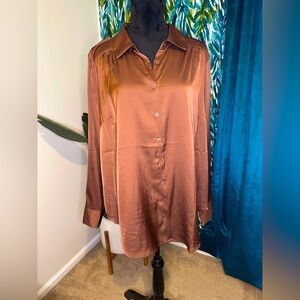 TORRID Sleek Brown Satin Button-Up Shirt